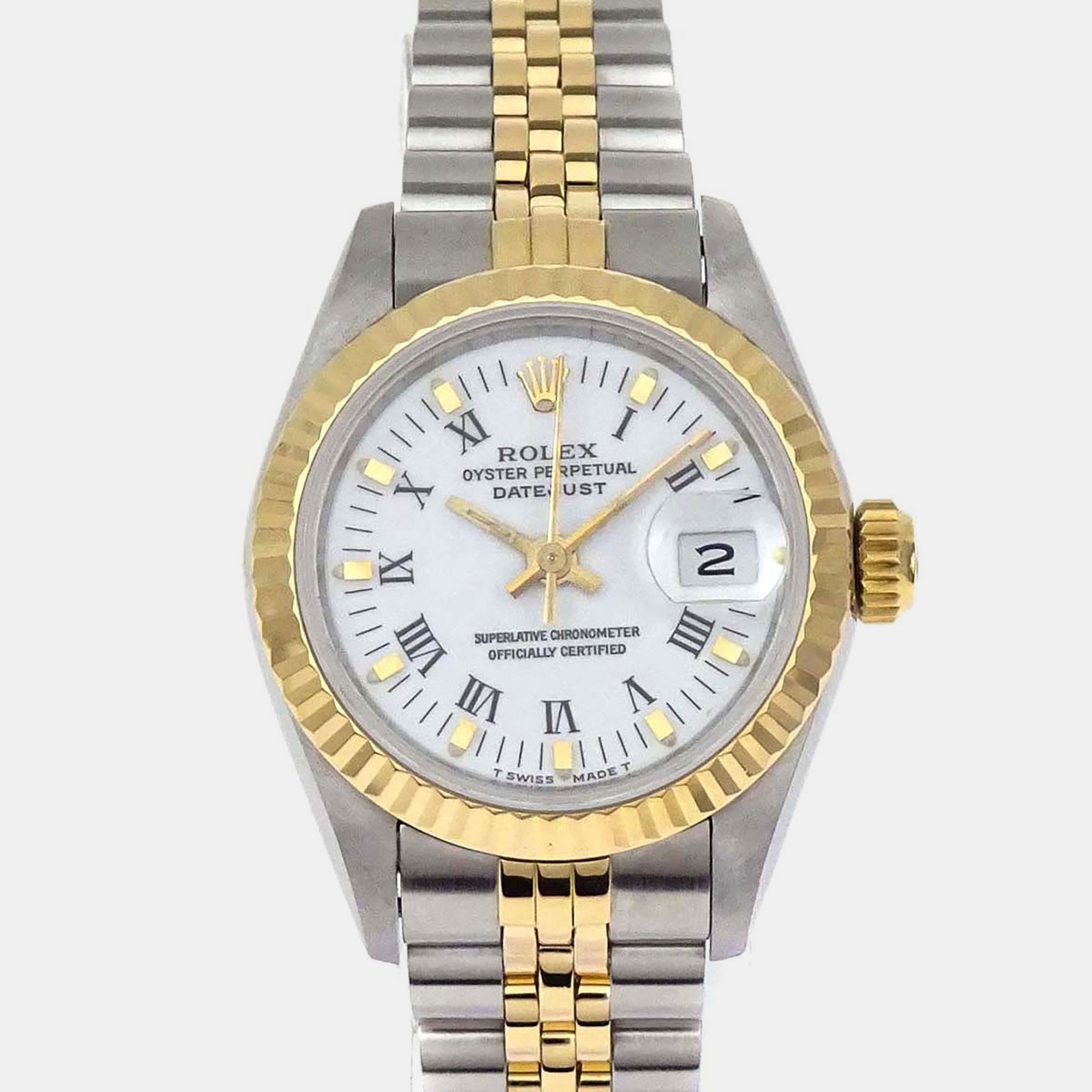 Rolex Datejust 69173 Silver 18K Yellow Gold Stainless Steel Automatic Womens Wristwatch 26mm
