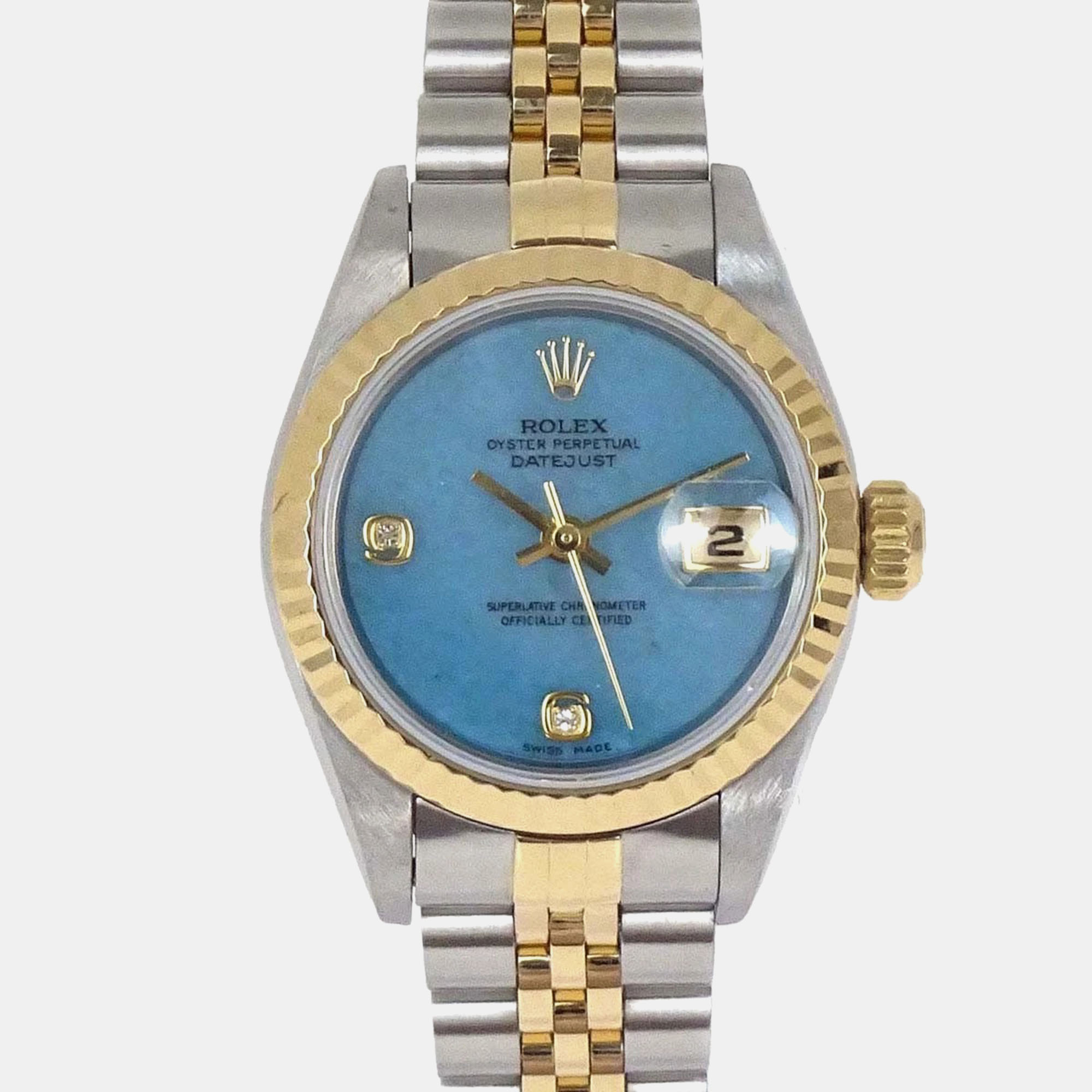 Rolex Datejust 691732BR Blue 18K Yellow Gold Stainless Steel Jadeite Automatic Womens Wristwatch 26mm
