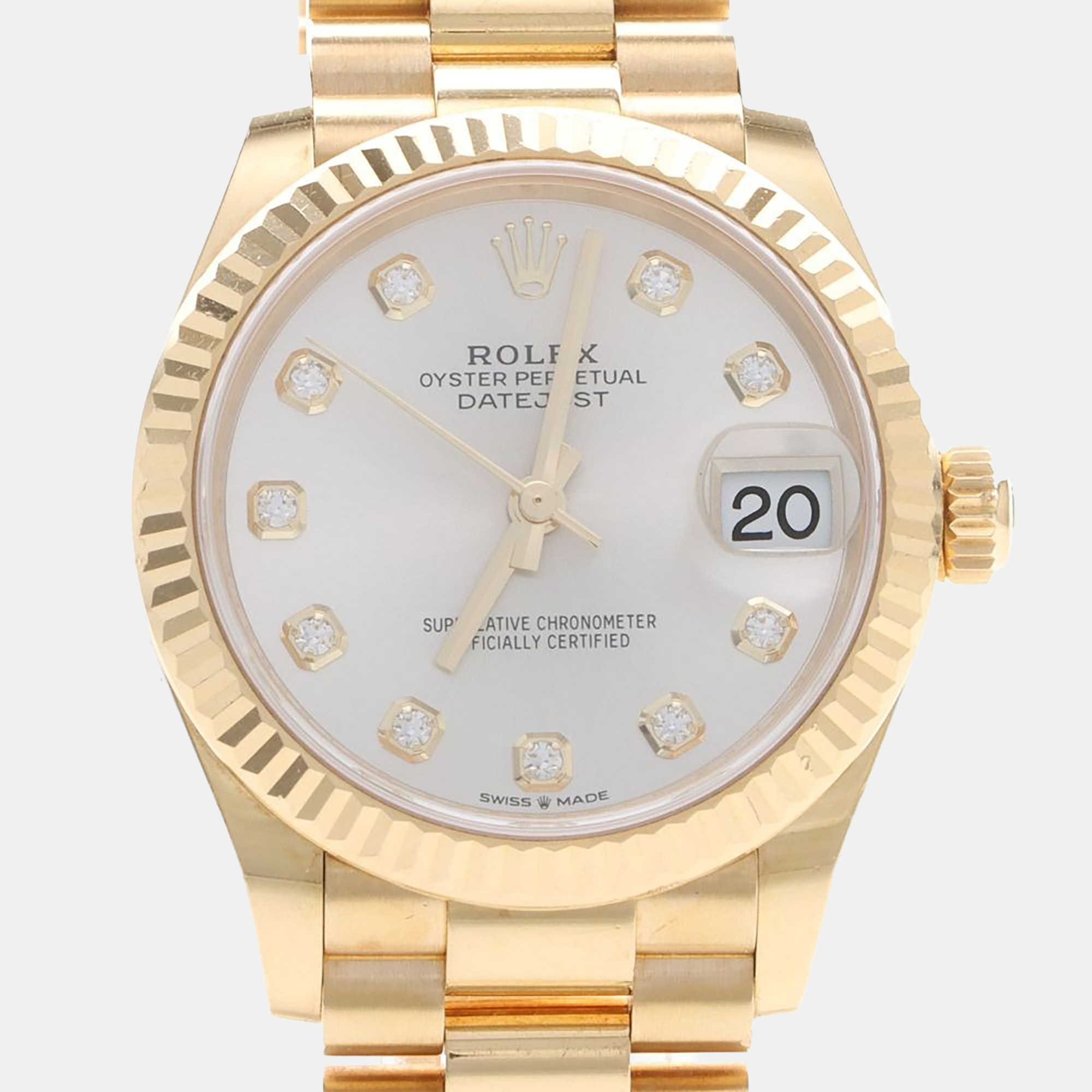 Rolex Datejust Silver 18K Yellow Gold Diamond Automatic Womens Wristwatch 31mm