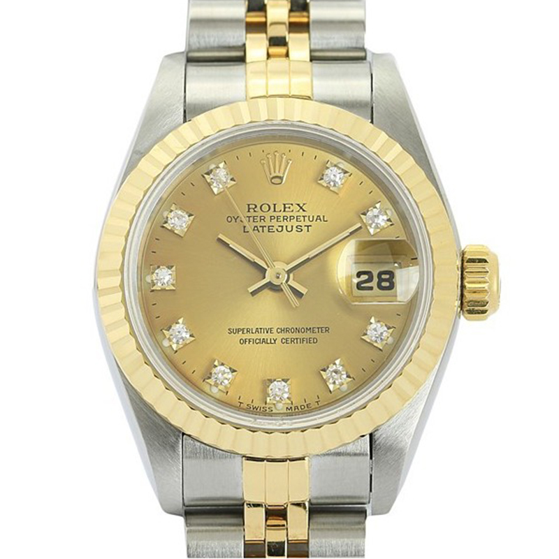 Pre Owned Rolex Champagne 18K Yellow Gold and Stainless Steel Datejust Women's Wristwatch 26MM