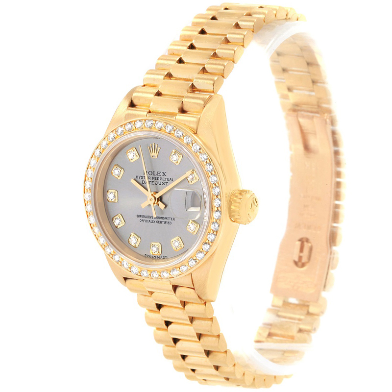 Pre-owned Rolex Silver 18k Yellow Gold Diamond President Datejust Women's Wristwatch 26mm