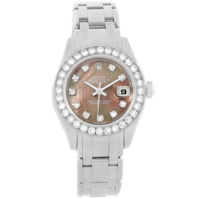 Rolex MOP 18K White Gold Diamond Pearlmaster Women\u0027s Wristwatch 29MM