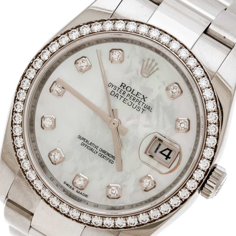 

Rolex Mother of Pearl Stainless Steel Diamonds Datejust, Silver