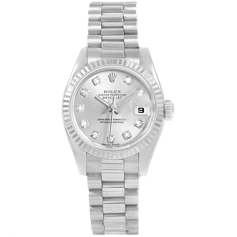 Pre-owned Rolex Silver 18k White Gold President Women's Wristwatch 26mm
