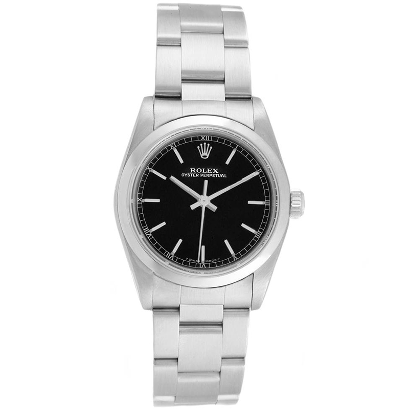Pre-owned Rolex Black Stainless Steel Oyster Perpetual 77080 Midsize Women's Wristwatch 31mm