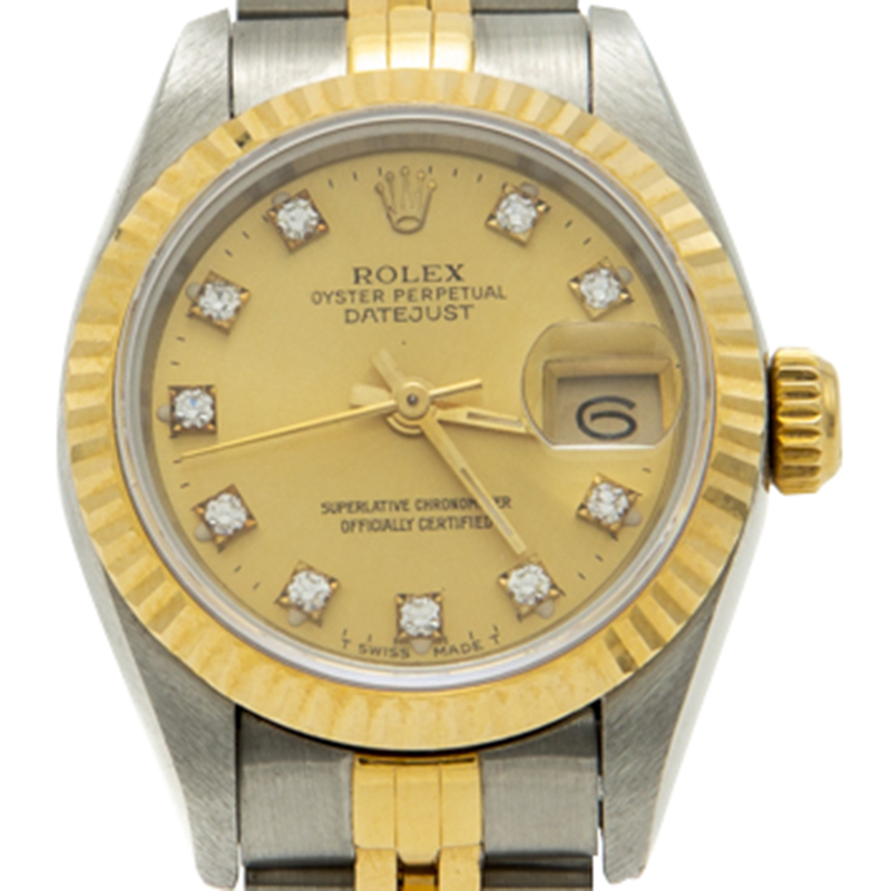 

Rolex Champagne Diamond Dial Gold & Steel Date Just Women's Watch