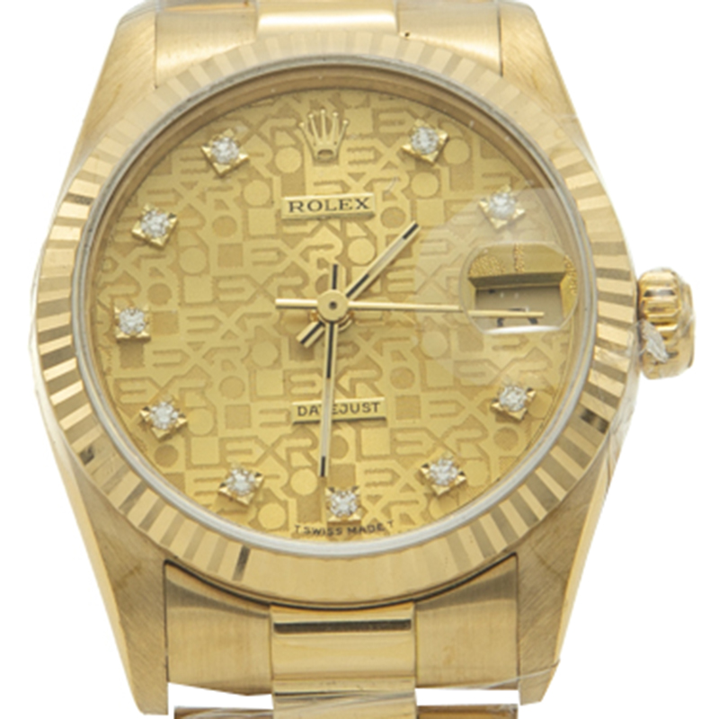 

Rolex Champagne Diamond Dial Yellow Gold Date Just President Band Women's Watch