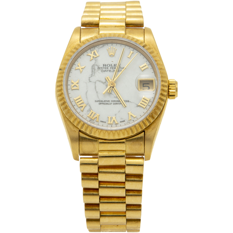 Rolex White 18K Yellow Gold Date Just President Bracelet Women\u0027s Watch 31MM
