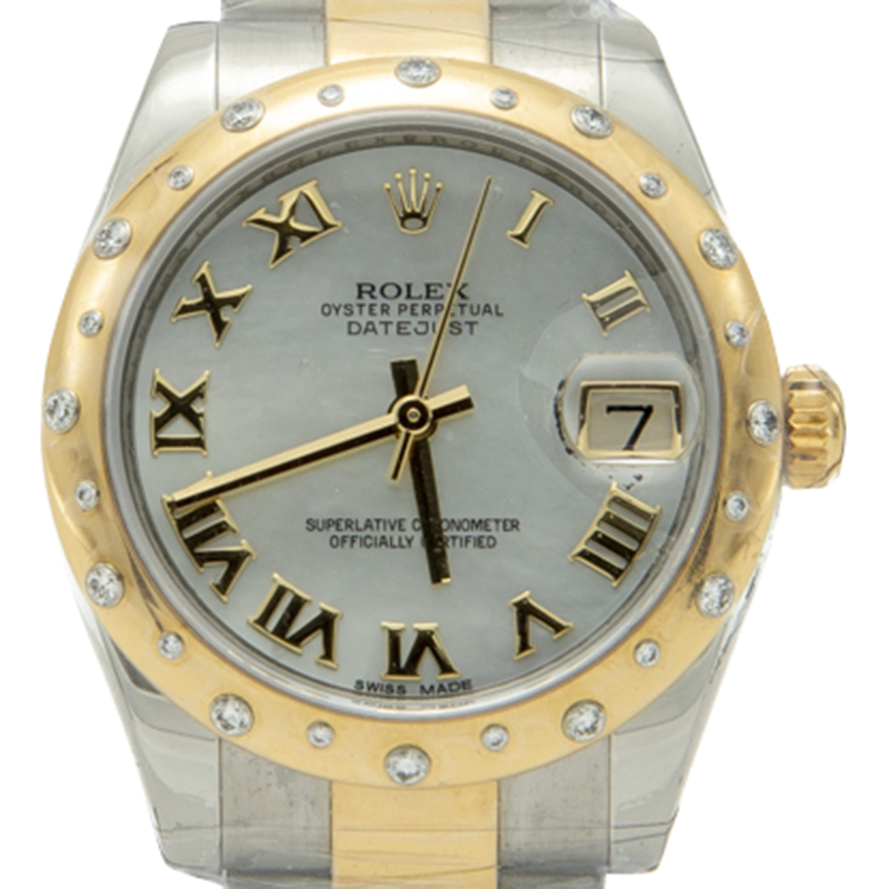 

Rolex MOP Yellow Gold & Steel Datejust Oyster Bracelet Diamond Bezel Women's Watch, Silver