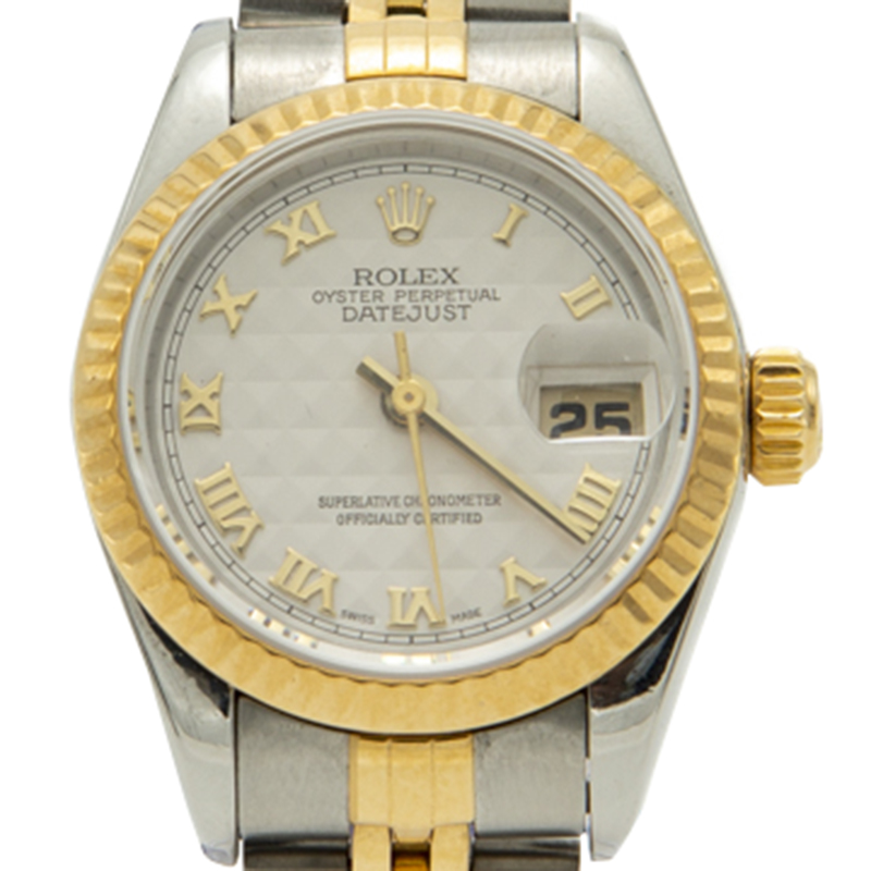 

Rolex Ivory Pyramid Dial Steel & Yellow Gold Datejust Women'S Watch, White