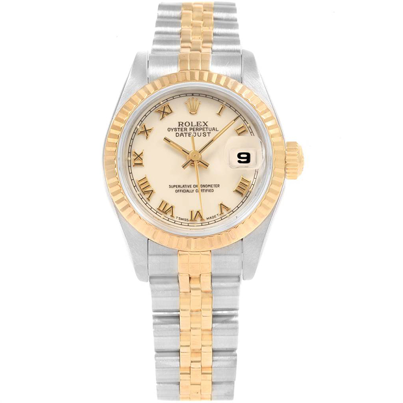 Pre Owned Rolex Ivory 18K Yellow Gold and Stainless Steel Datejust 69173 Women's Wristwatch 26MM