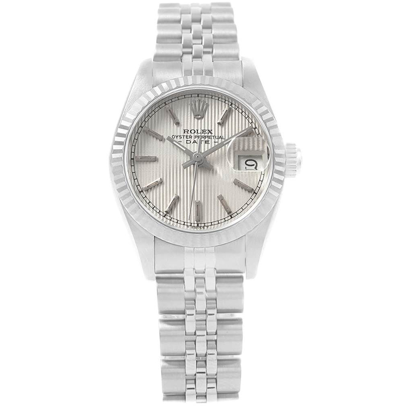 Pre Owned Rolex Silver 18K White Gold and Stainless Steel Datejust 69174 Women's Wristwatch 26MM