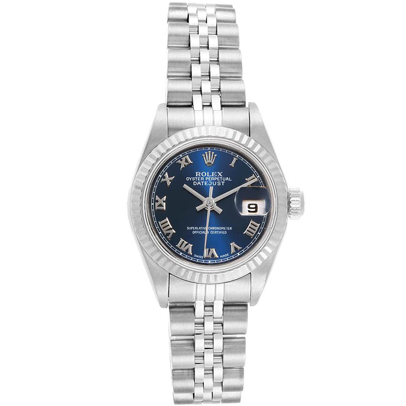 Rolex Blue 18K White Gold and Stainless Steel Datejust 79174 Women's Wristwatch 26MM
