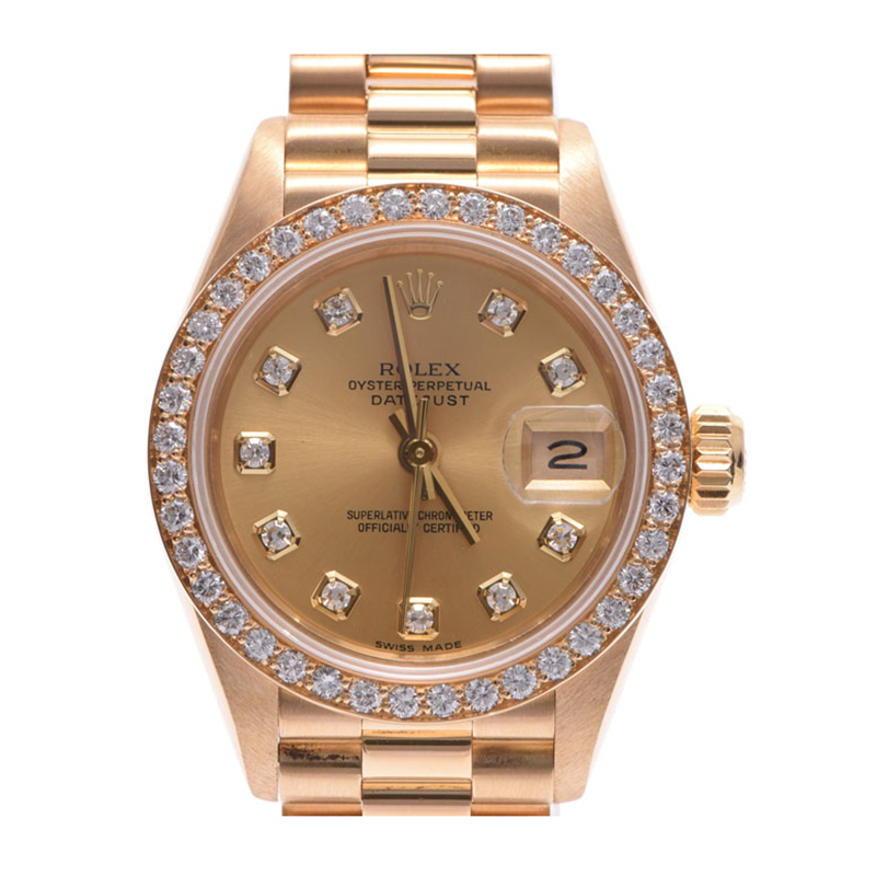 Pre-owned Rolex Champagne 18k Gold Stainless Steel And Diamond Datejust ...