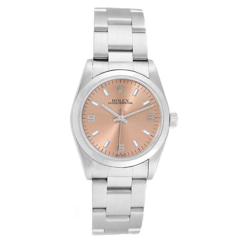 Pre Owned Rolex Salmon Stainless Steel Baton 77080 Women's Wristwatch 31MM