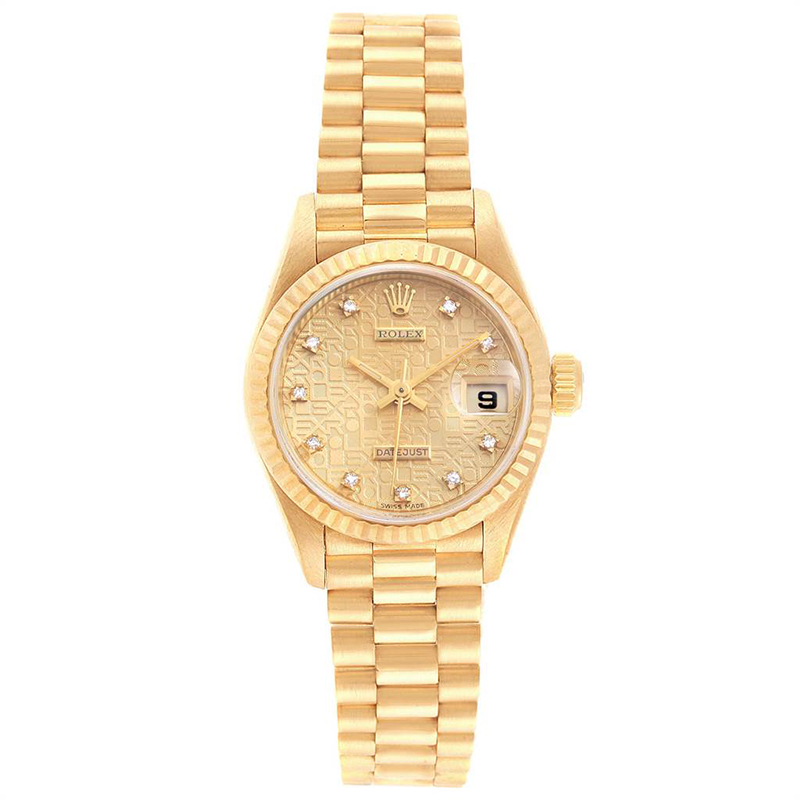 Pre Owned Rolex Champagne 18K Yellow Gold Diamond President 69178 Women's Wristwatch 26MM