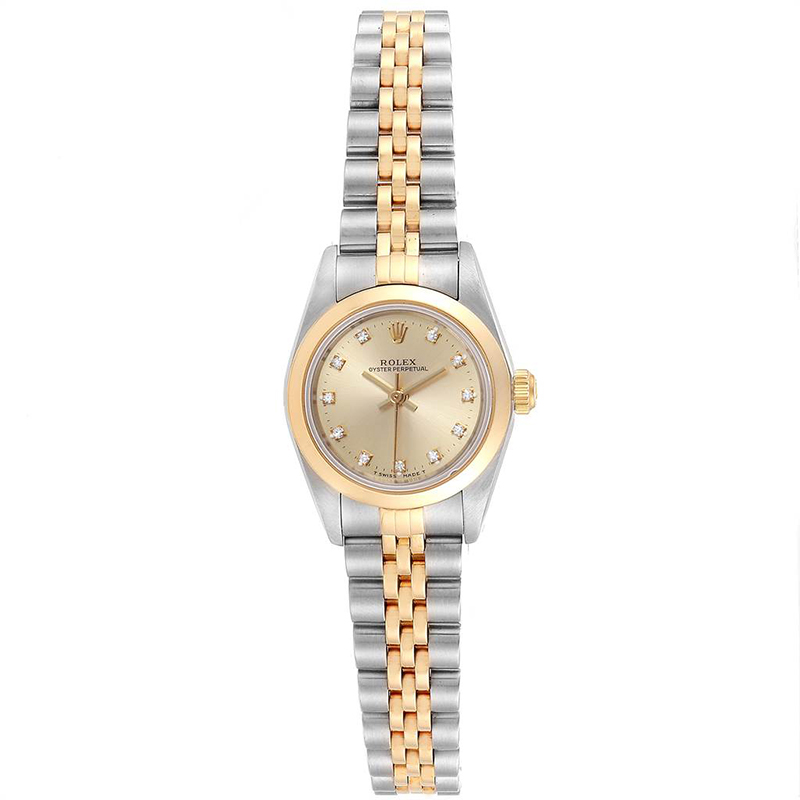 Pre Owned Rolex Champagne 18K Yellow Gold Diamond and Stainless Steel Non Date 76183 Women's Wristwatch 24MM