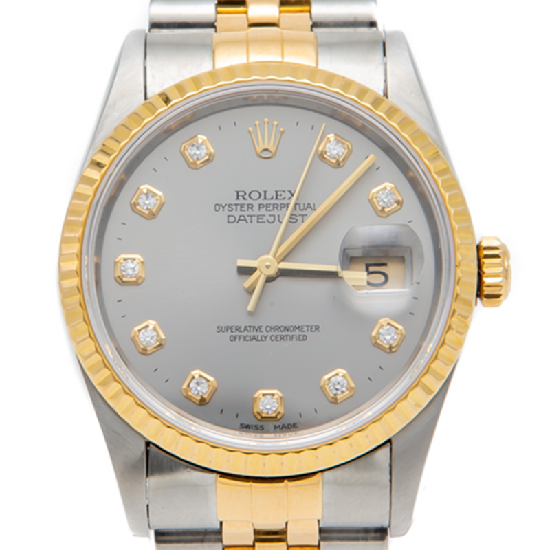 

Rolex Grey Steel & Yellow Gold Datejust Diamond Dial Watch