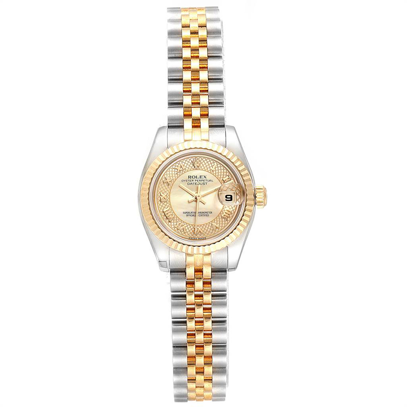 Rolex Champagne MOP 18K Yellow Gold Stainless Steel Datejust 179173 Women's Wristwatch 26 MM