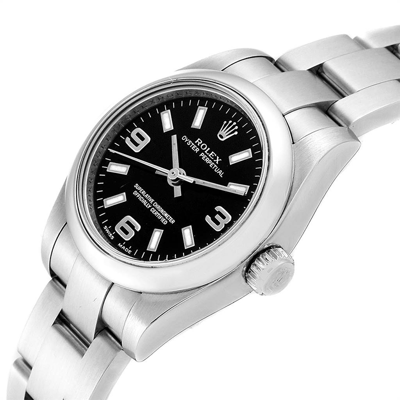 

Rolex Black Stainless Steel Oyster Perpetual176200 Women's Wristwatch
