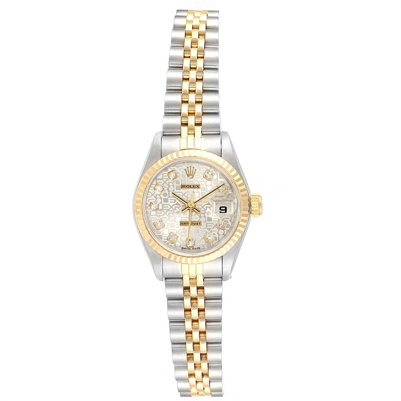 Pre Owned Rolex Silver Diamond 18K Yellow Gold and Stainless Steel Datejust 69173 Women's Wristwatch 26MM