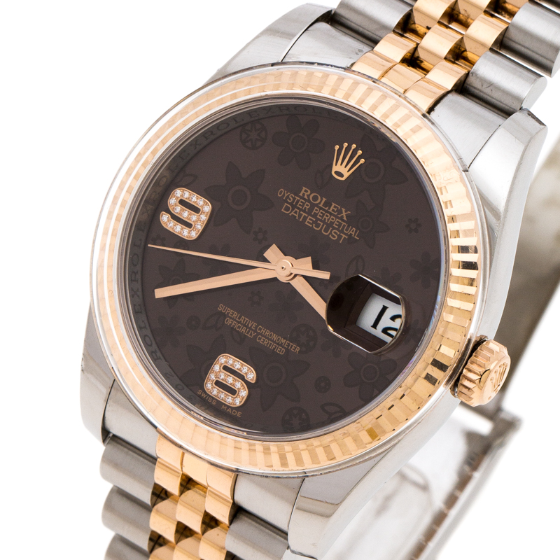 

Rolex Brown Floral Dial Stainless Steel, Silver