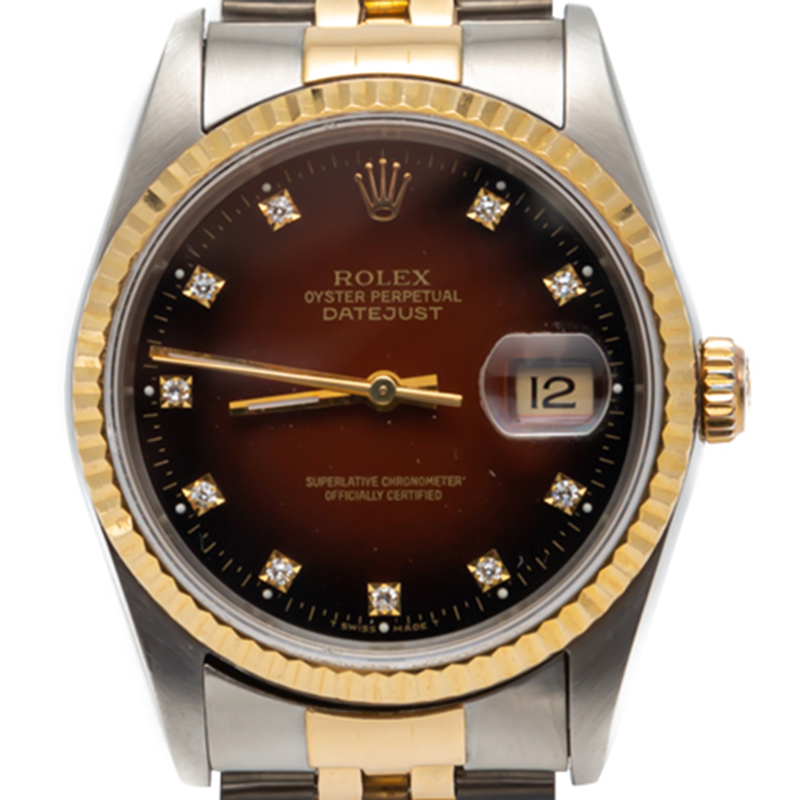 

Rolex Red Grade 'Rare Dial' Datejust Steel & Yellow Gold Diamond Dial Watch