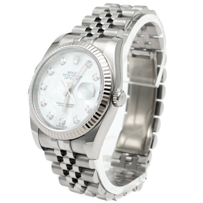 

Rolex White Mother Of Pearl Datejust Stainless Steel Diamond Dial Watch