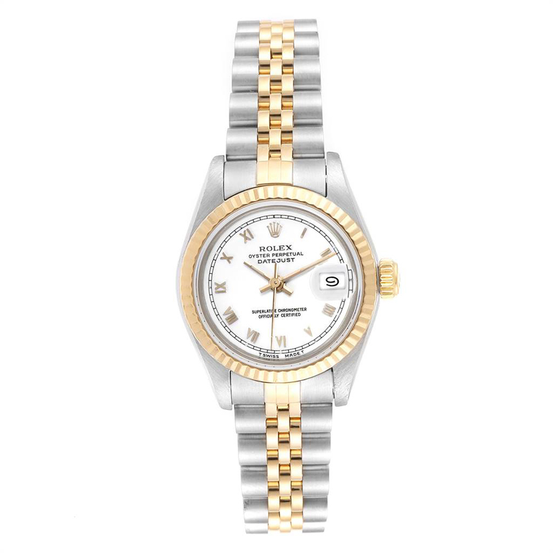 Pre-owned Rolex White 18k Yellow Gold And Stainless Steel Datejust 69173 Women's Wristwatch 26mm
