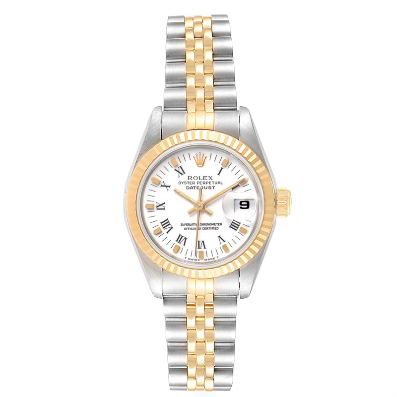 Pre-owned Rolex White 18k Yellow Gold And Stainless Steel Datejust 69173 Women's Wristwatch 26mm