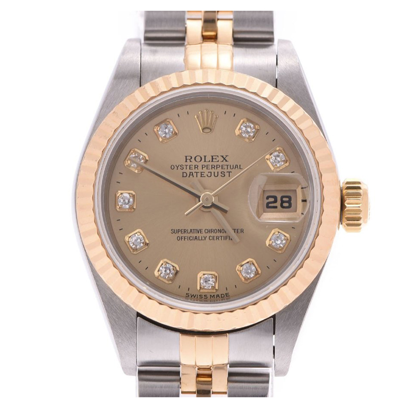 مملوكة مسبقًا Rolex Champagne Yellow Gold and Stainless Steel Datejust 69173G Women's Wristwatch 25MM