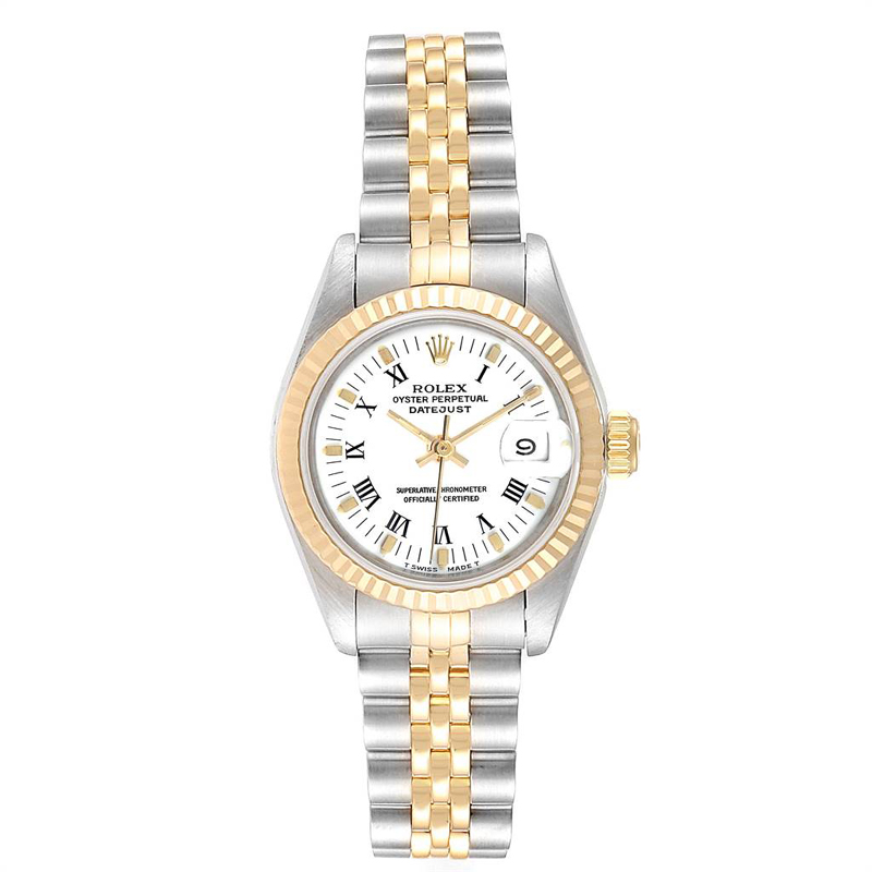 Pre-owned Rolex White 18k Yellow Stainless Steel Oyster Perpetual Datejust 69173 Women's Wristwatch 26 Mm