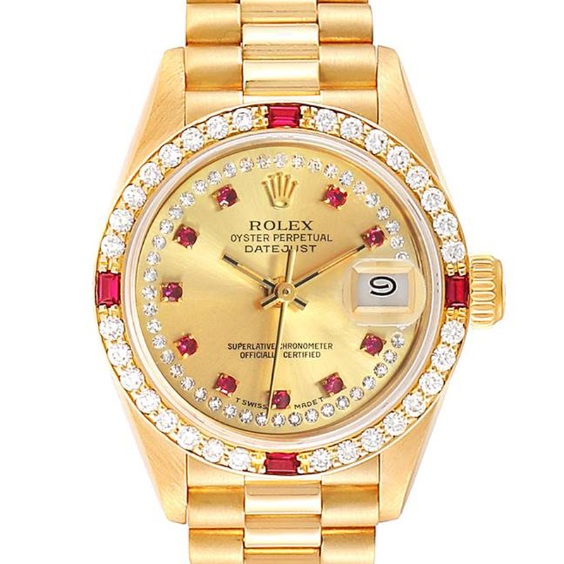 

Rolex Champagne Diamonds And Ruby, Gold