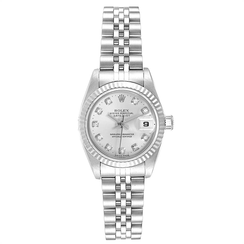 Rolex Silver 18K White Gold and Stainless Steel Diamond Datejust 69174 ...