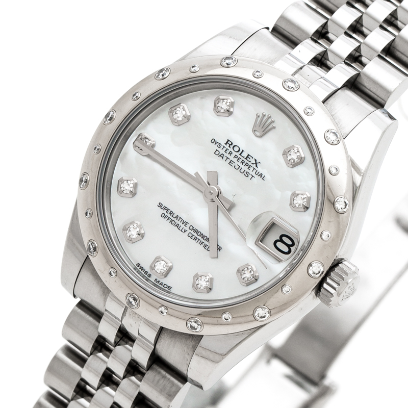 

Rolex Mother of Pearl Stainless Steel Diamonds Datejust, Silver