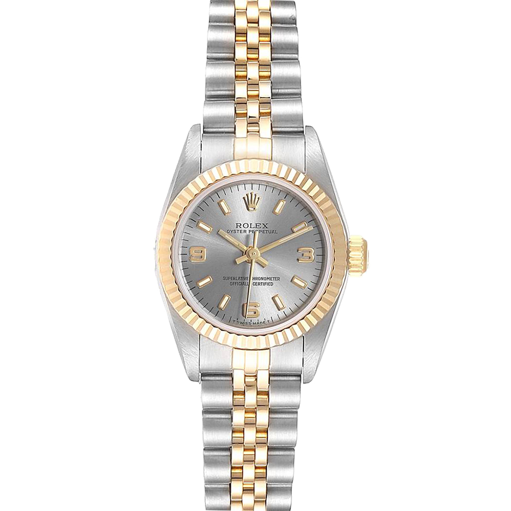 Rolex Slate 18k Yellow Gold And Stainless Steel Oyster Perpetual Fluted Women S Wristwatch 24mm Rolex Tlc