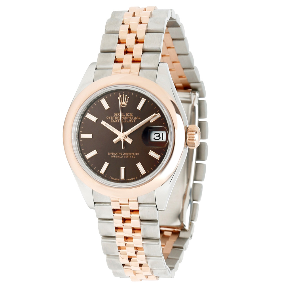 Pre Owned Rolex Brown 18K Rose Gold and Stainless Steel Datejust 279161 Women's Wristwatch 28MM