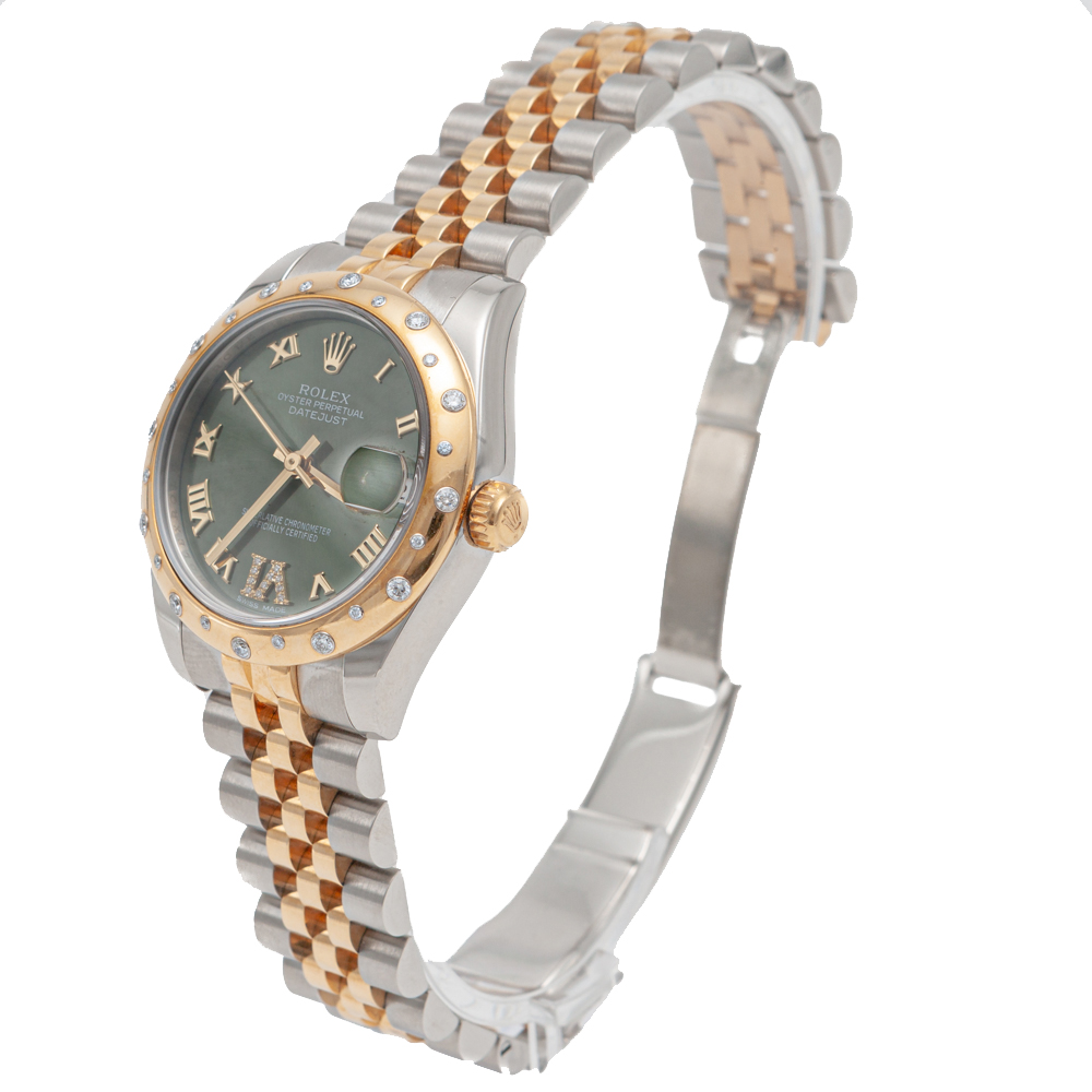 

Rolex Green Datejust Steel & Yellow Gold Diamond Dial & Bezel Women'S Watch