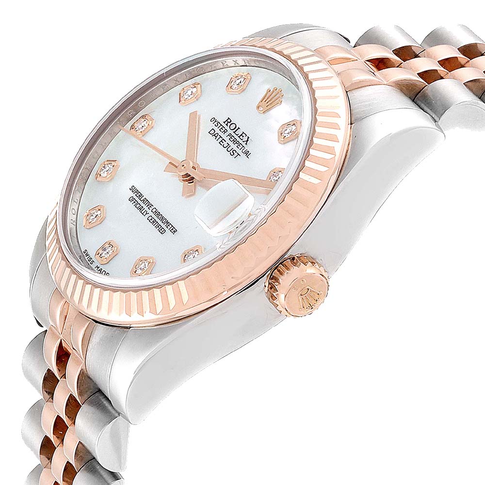 

Rolex Datejust Midsize Steel Rose Gold MOP Diamond Ladies Watch, Silver