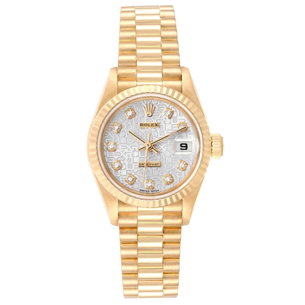 Click to view more detailed imagery on our partner's website Pre-owned Rolex Silver Diamonds 18k Yellow Gold President Datejust 79178 Women's Wristwatch 26 Mm