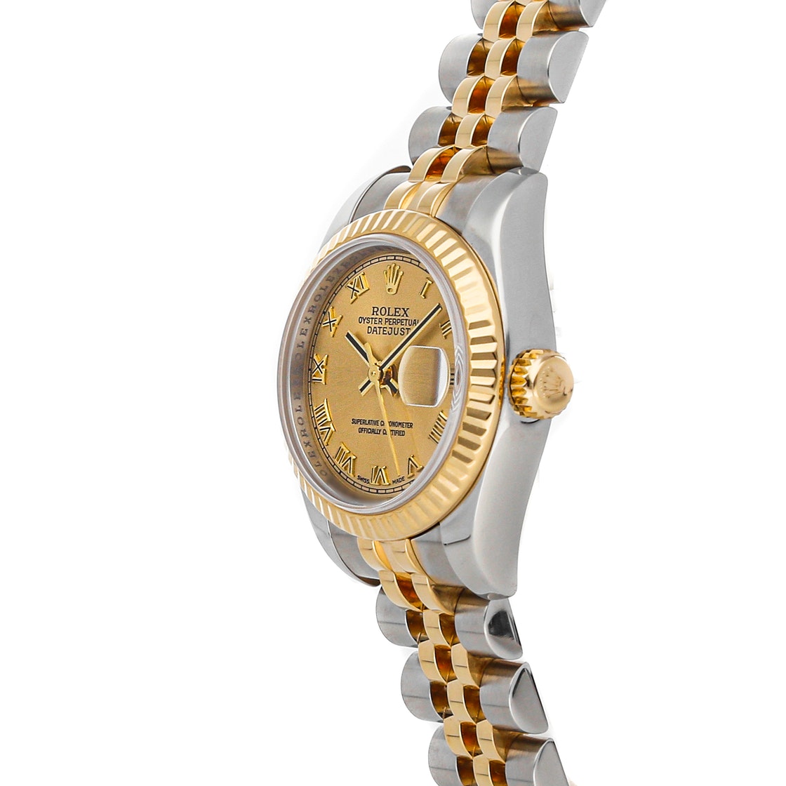 

Rolex Champagne 18K Yellow Gold And Stainless Steel Datejust 179173 Women's Wristwatch 26 MM