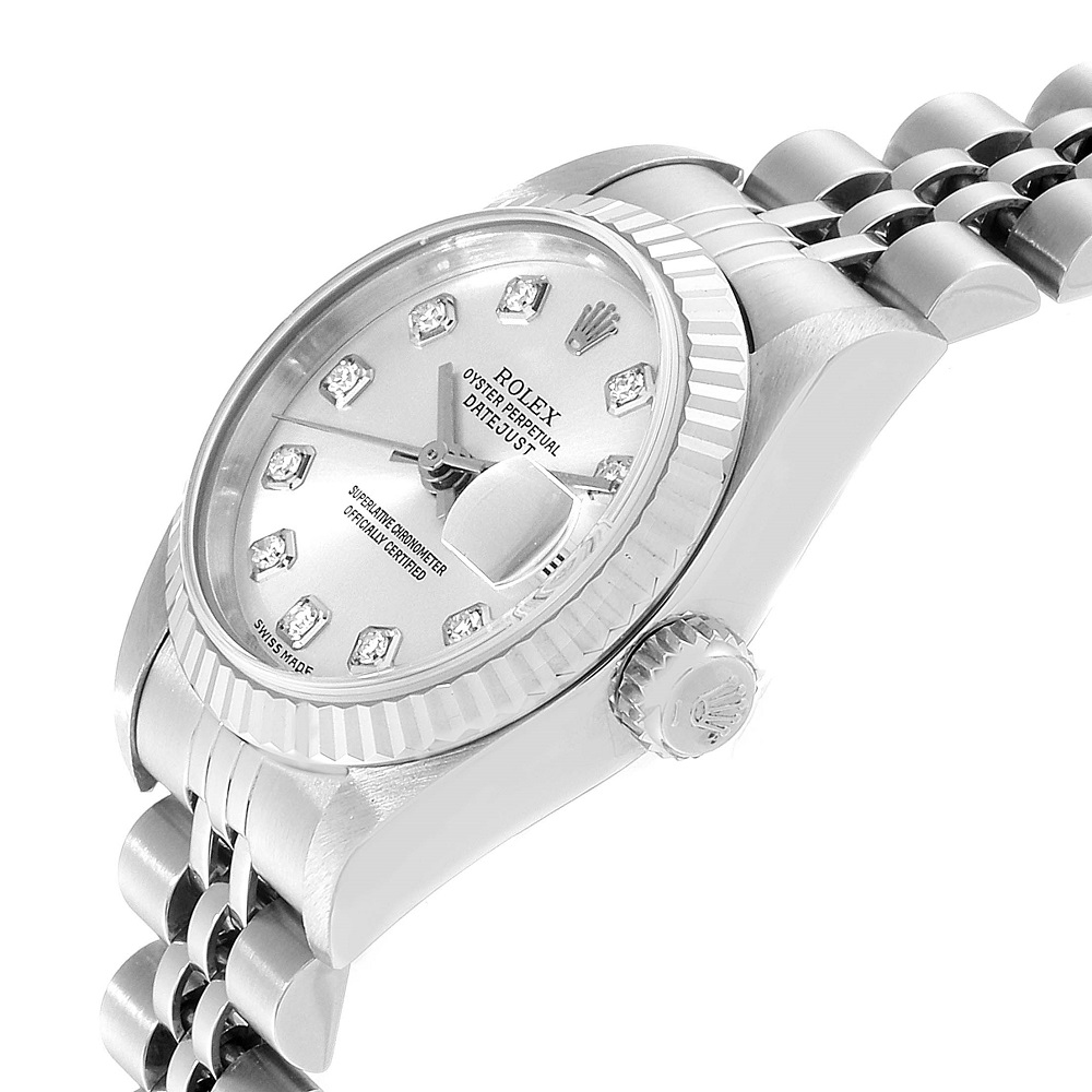 

Rolex Silver Diamonds 18K White Gold And Stainless Steel Datejust 79174 Women's Wristwatch 26 MM