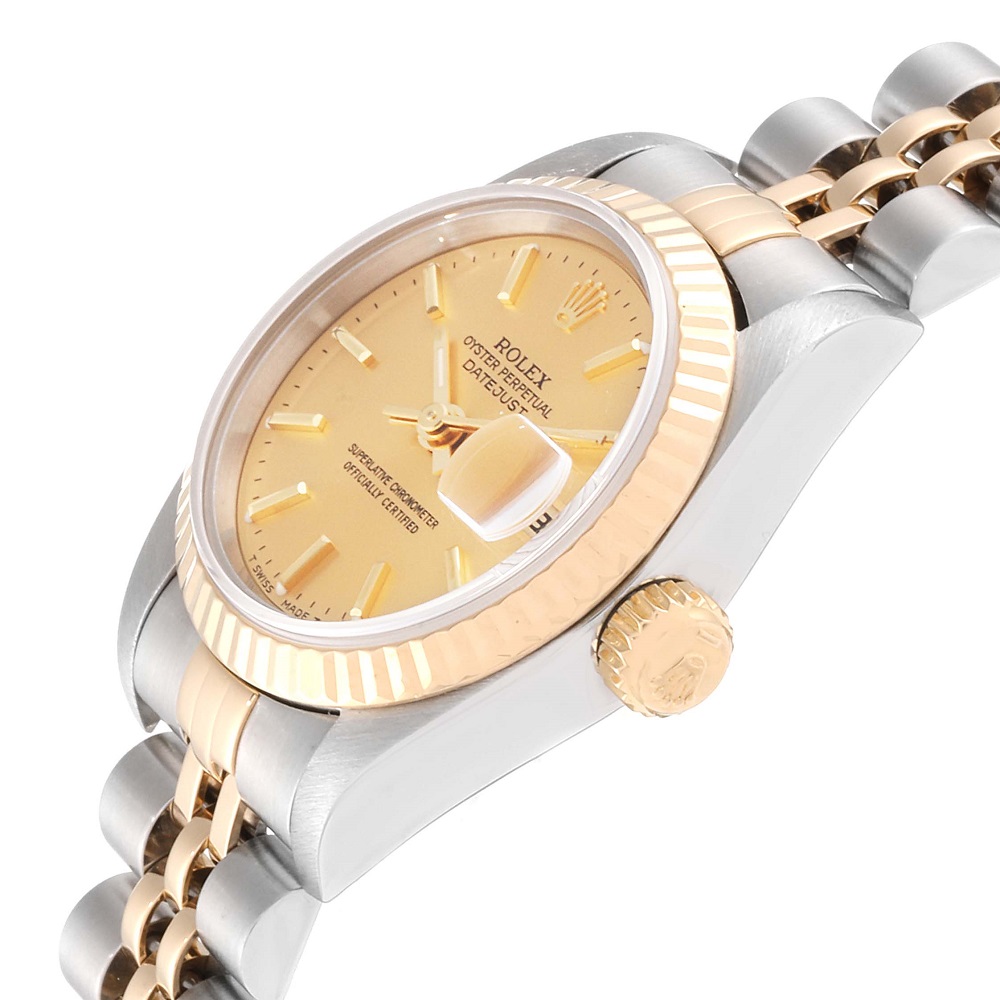 

Rolex Champagne 18K Yellow Gold And Stainless Steel Datejust 69173 Women's Wristwatch 26 MM