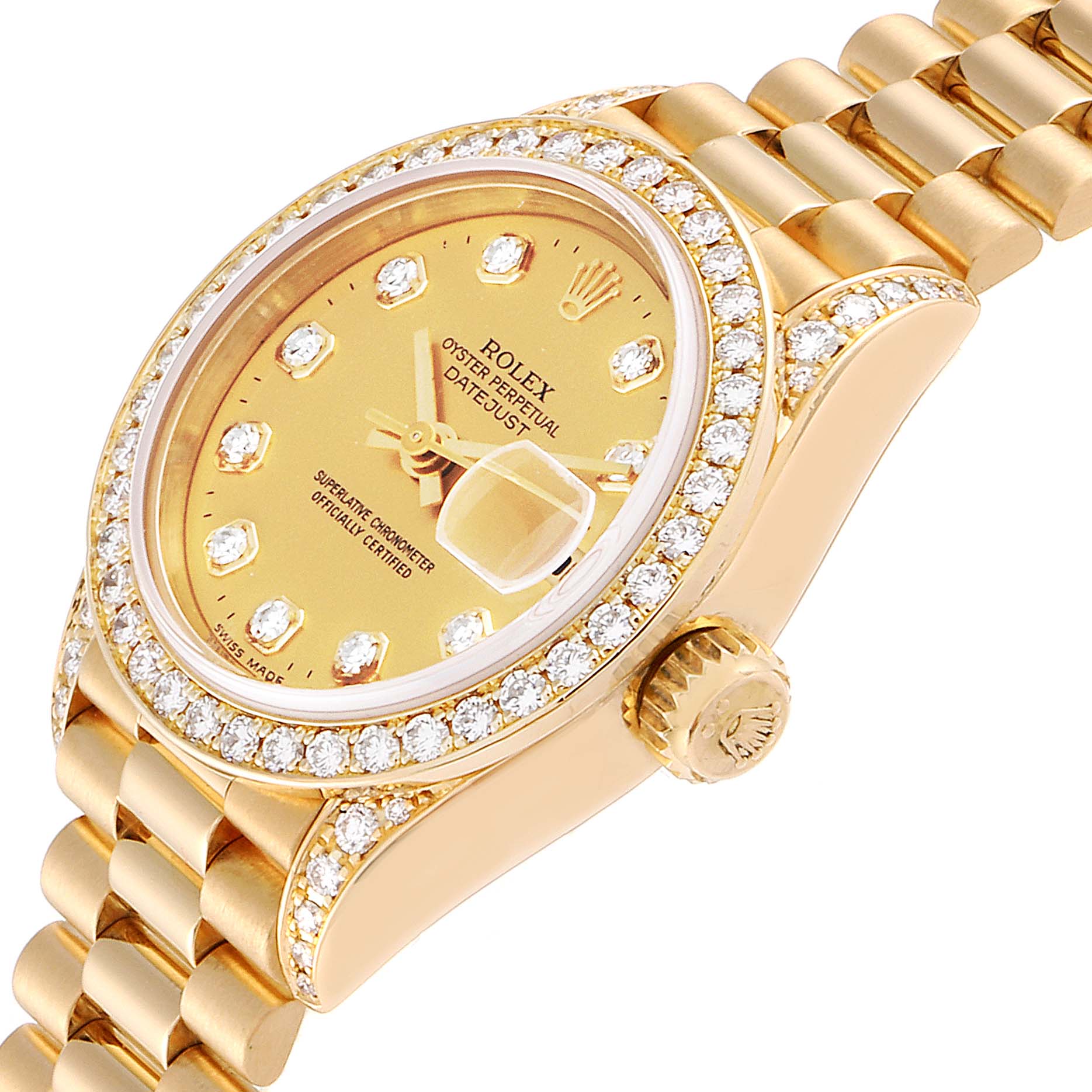 

Rolex Champagne Diamonds 18K Yellow Gold President Datejust 69158 Women's Wristwatch 26 MM