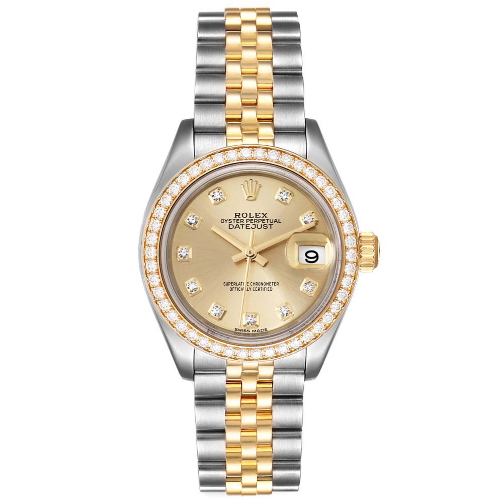 ROLEX CHAMPAGNE DIAMONDS 18K YELLOW GOLD AND STAINLESS STEEL DATEJUST 279383 WOMEN'S WRISTWATCH 28 MM