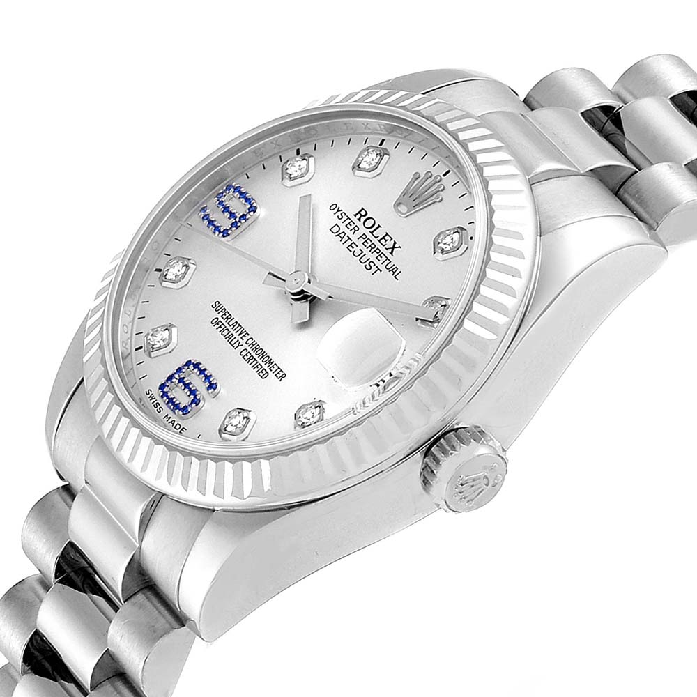 

Rolex Silver Diamonds And Sapphire