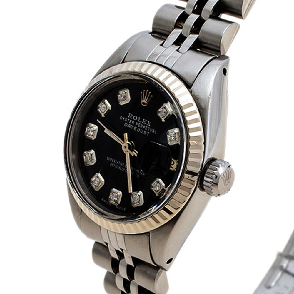 

Rolex Black Stainless Steel Datejust Diamond, Silver