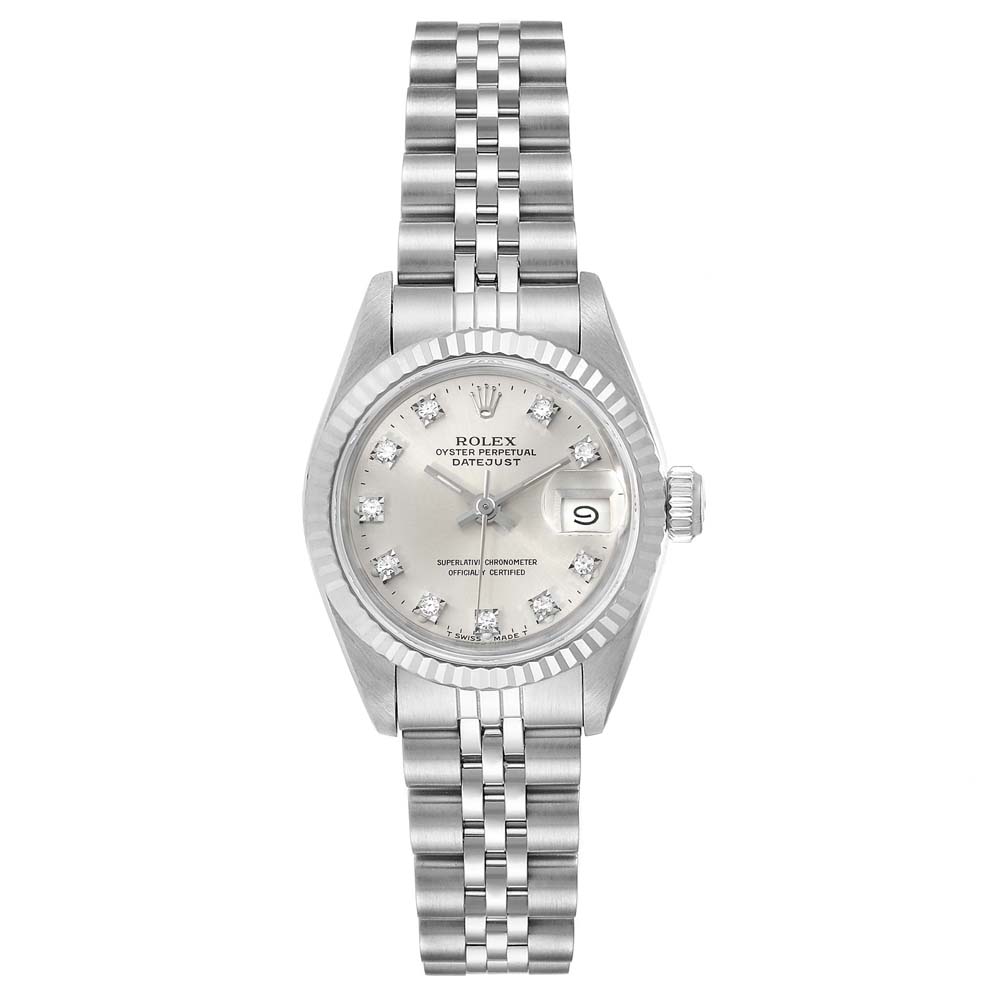 ROLEX SILVER DIAMONDS 18K WHITE GOLD AND STAINLESS STEEL DATEJUST 69174 AUTOMATIC WOMEN'S WRISTWATCH 26 MM