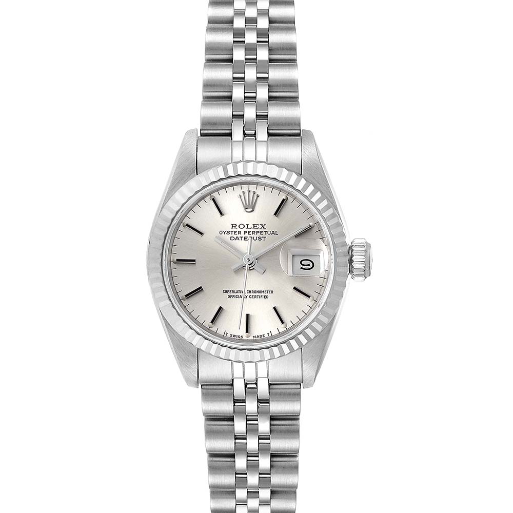 ROLEX SILVER 18K WHITE GOLD AND STAINLESS STEEL DATEJUST 69174 AUTOMATIC WOMEN'S WRISTWATCH 26 MM