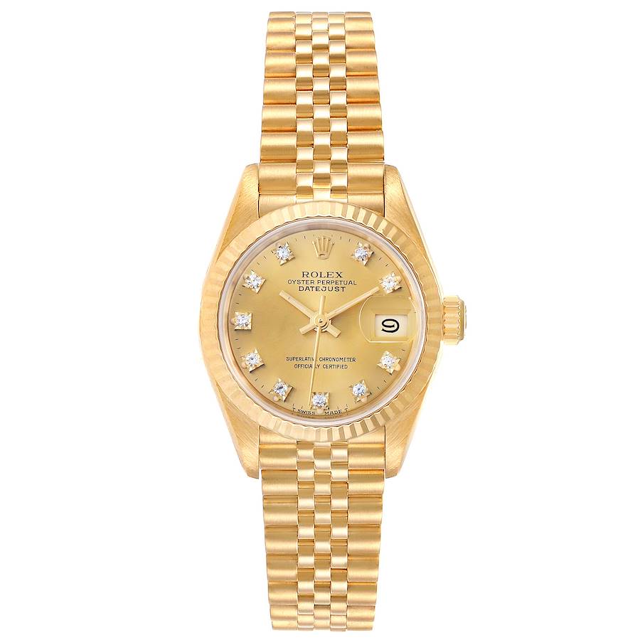 Click to view more detailed imagery on our partner's website Pre-owned Rolex Champagne Diamonds 18k Yellow Gold President Datejust 69178 Women's Wristwatch 26 Mm